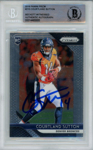 Courtland Sutton Autographed 2018 Panini Prizm #215 Rookie Card BAS Slab 38528