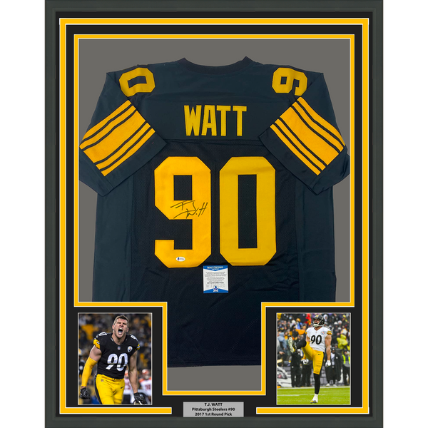 Framed Autographed/Signed TJ T.J. Watt 33x42 Pittsburgh CR Jersey Beckett COA