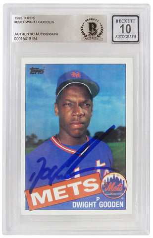 Dwight Gooden Signed Mets 1985 Topps Rookie Card #620 (Beckett - Auto Grade 10)