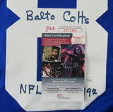 John Mackey HOF Signed/Inscr Baltimore Colts Blue Football Jersey JSA 161111