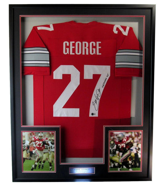 Eddie George Ohio State Autographed/Inscribed Jersey Framed Beckett 205112