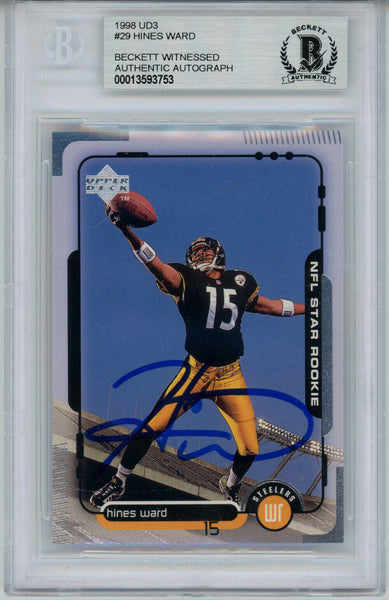 Hines Ward Signed 1998 Upper Deck #29 Rookie Card Beckett Slab 35024