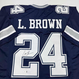 Framed Autographed/Signed Larry Brown 35x39 Dallas Blue Football Jersey BAS COA