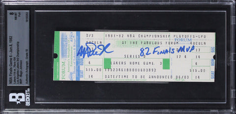 Magic Johnson 82 Finals MVP Signed 1982 Game 6 Ticket EX-MT 8 Auto 10 BAS Slab 1