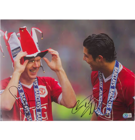 Cristiano Ronaldo & Scholes Signed Soccer Print Size 12'' x 16'' with Beckett COA