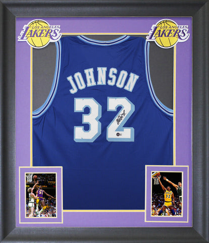 Magic Johnson Authentic Signed Blue TB Pro Style Framed Jersey BAS Witnessed
