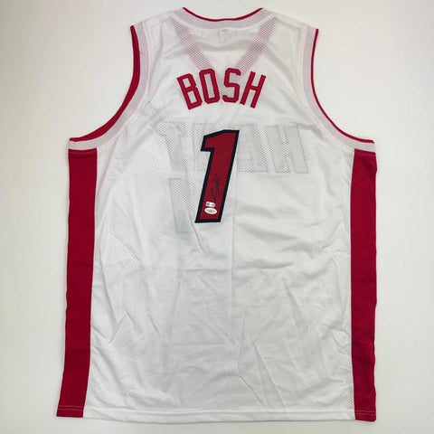 Autographed/Signed Chris Bosh Miami White Basketball Jersey JSA COA