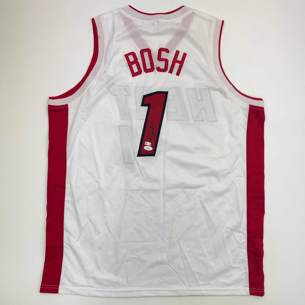 Autographed/Signed Chris Bosh Miami White Basketball Jersey JSA COA