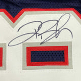 Framed Autographed/Signed Deion Branch 33x42 #83 Blue Football Jersey JSA COA