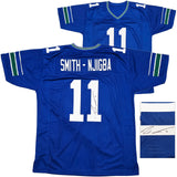 SEAHAWKS JAXON SMITH-NJIGBA AUTOGRAPHED THROWBACK BLUE JERSEY BECKETT QR 243019