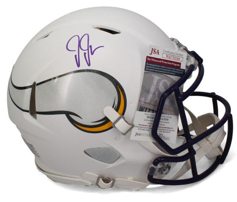 Justin Jefferson Autographed Vikings White Matte Authentic Speed Helmet JSA