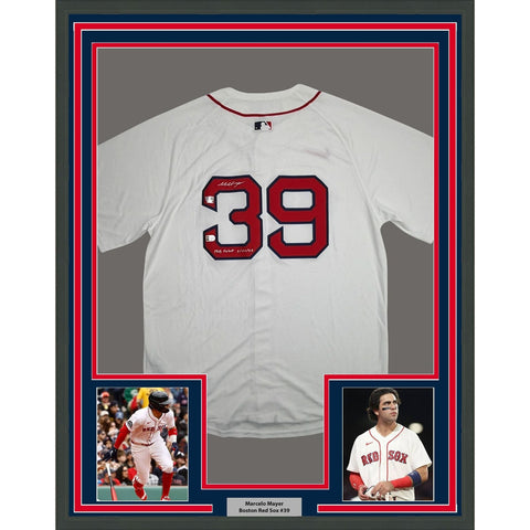 Framed Autographed/Signed Marcelo Mayer 35x39 Red Sox Jersey Fanatics COA