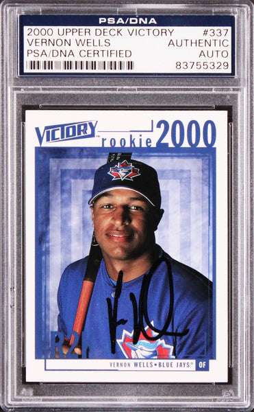 Blue Jays Vernon Wells Signed 2000 Upper Deck Victory #337 Rookie Card PSA Slab