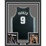 Framed Autographed/Signed Tony Parker 33x42 San Antonio Black Jersey Steiner COA