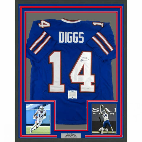FRAMED Autographed/Signed STEFON DIGGS 33x42 Buffalo Blue Jersey Beckett BAS COA