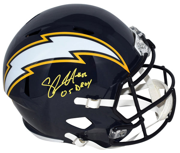 SHAWNE MERRIMAN SIGNED SAN DIEGO CHARGERS FULL SIZE SPEED HELMET W/ 05 DROY