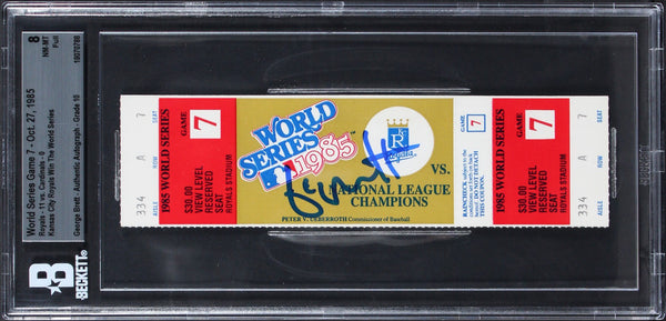 Royals George Brett 1985 WS Game 7 Full Ticket Graded NM-MT 8 Auto 10! BAS Slab