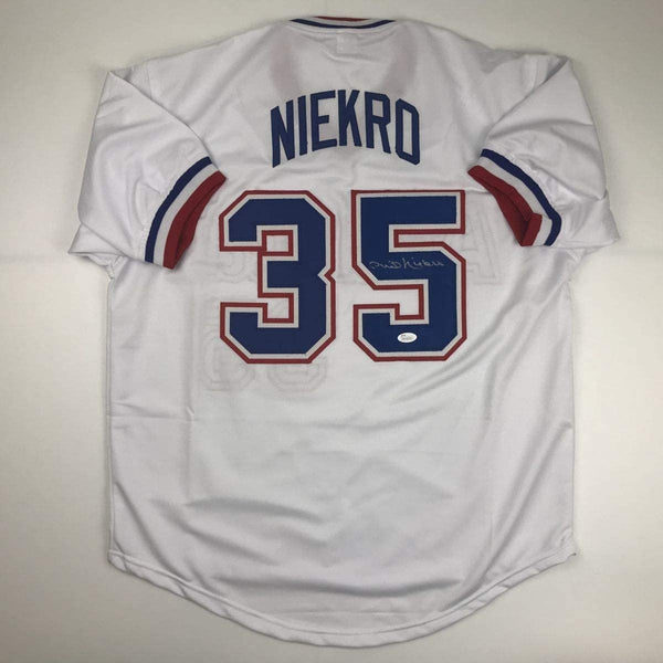 Autographed/Signed Phil Niekro Atlanta White Jersey JSA COA Holo Only