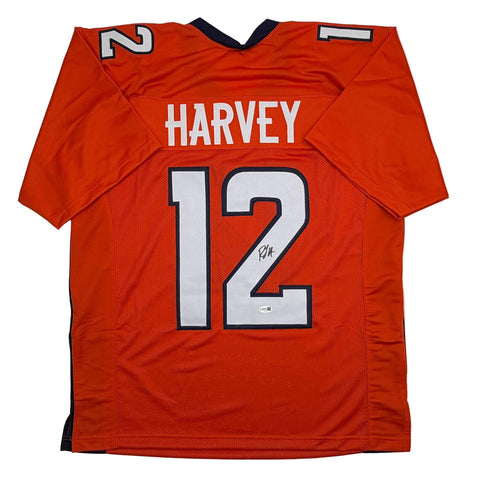 Autographed/Signed R.J RJ Harvey #12 Denver Orange Football Jersey JAS COA