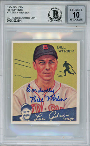 Bill Werber Signed 1934 Goudey '85 Reprints #75 Card Beckett 10 Slab 38468
