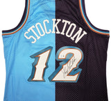 JAZZ JOHN STOCKTON AUTOGRAPHED M&N 1996-97 SPLIT JERSEY L BECKETT 224340