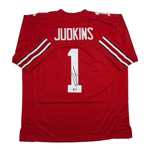 Autographed/Signed Quinshon Judkins Ohio State Red College Jersey Beckett COA
