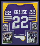 FRAMED MINNESOTA VIKINGS PAUL KRAUSE AUTOGRAPHED SIGNED JERSEY JSA COA