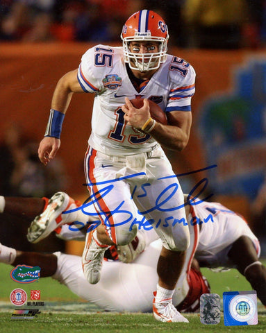 TIM TEBOW SIGNED AUTOGRAPHED FLORIDA GATORS 8x10 PHOTO W/ 07 HEISMAN