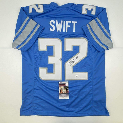 Autographed/Signed D'ANDRE SWIFT Detroit Blue Football Jersey JSA COA Auto