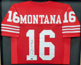 49ERS JOE MONTANA AUTOGRAPHED SIGNED FRAMED RED JERSEY TRISTAR HOLO 200421