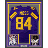 Framed Autographed/Signed Randy Moss 35x39 Minnesota Color Rush Jersey BAS COA