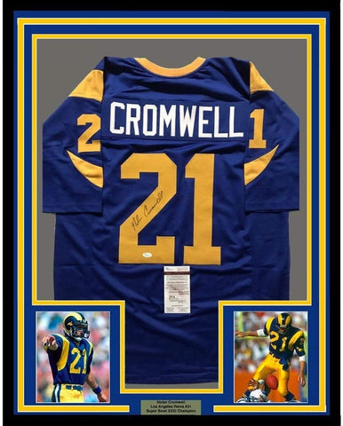 Framed Signed Nolan Cromwell 35x39 Los Angeles Blue Jersey JSA COA