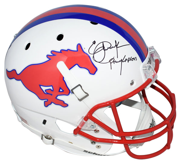 ERIC DICKERSON AUTOGRAPHED SMU MUSTANGS WHITE FULL SIZE HELMET W/ PONY EXPRESS