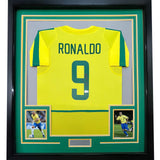 Framed Autographed/Signed Ronaldo Nazario 35x39 Brazil Yellow Jersey COA