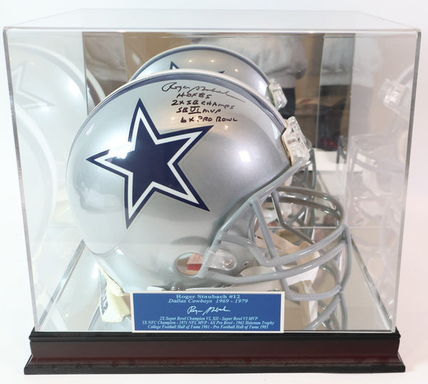 Roger Staubach Signed Dallas Cowboys Pro Helmet 4x Inscriptions & Case Fanatics