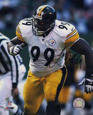 Levon Kirkland Signed Steelers White Jersey Action 8x10 Photo - (SCHWARTZ COA)