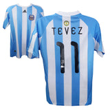 Carlos Tevez Signed Argentina Home Soccer Jersey #11 with Beckett Witness