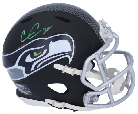 CHRIS CARSON Autographed Seahawks Black Matte Mini Speed Helmet FANATICS