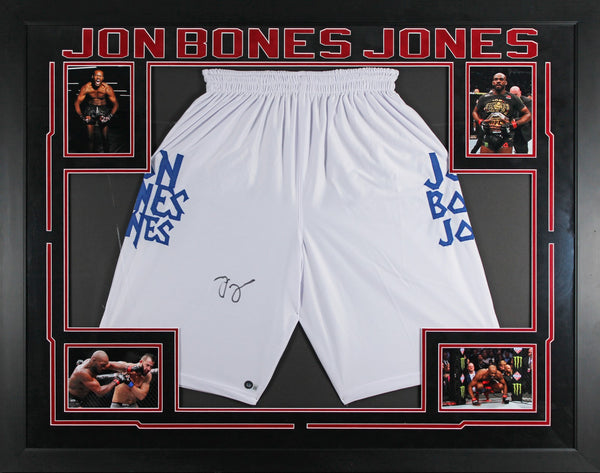 UFC Jon Jones Authentic Signed & Framed White Fighting Trunks BAS Wit #WJ76106