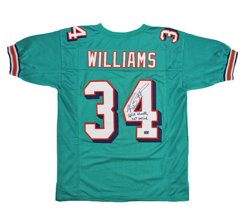 Ricky Williams Signed Miami Custom Teal Jersey with "Split Blunts Not Carries" I