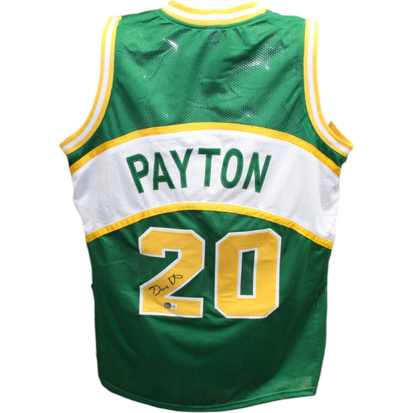 Gary Payton Autographed/Signed Pro Style Green Jersey Beckett 42838