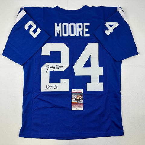 Autographed/Signed Lenny Moore HOF 75 Baltimore Blue Football Jersey JSA COA