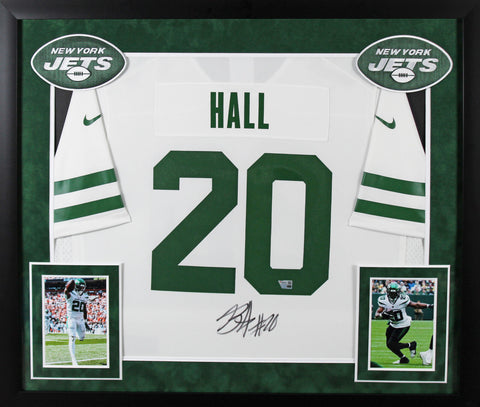 Jets Breece Hall Authentic Signed White Nike Game Framed Jersey Fanatics