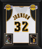 Magic Johnson Signed White Pro Style Framed Jersey w/ Black Numbers BAS Wit 2