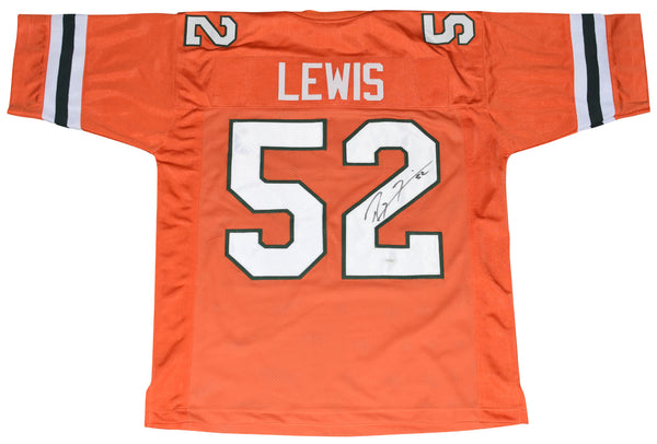 RAY LEWIS AUTOGRAPHED MIAMI HURRICANES #52 ORANGE THROWBACK JERSEY JSA