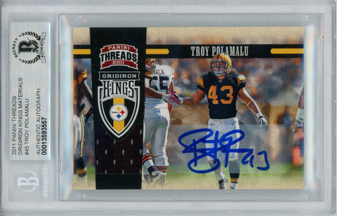 Troy Polamalu Signed 2011 Panini Threads Trading Card Beckett Slab 35026