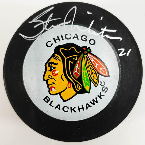 Stan Mikita Signed Chicago Blackhawks Logo Puck (JSA) 9xAll Star / HOF Center