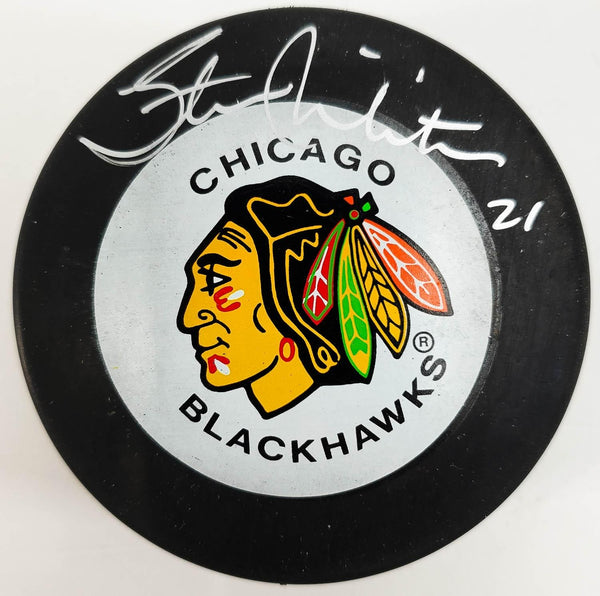 Stan Mikita Signed Chicago Blackhawks Logo Puck (JSA) 9xAll Star / HOF Center