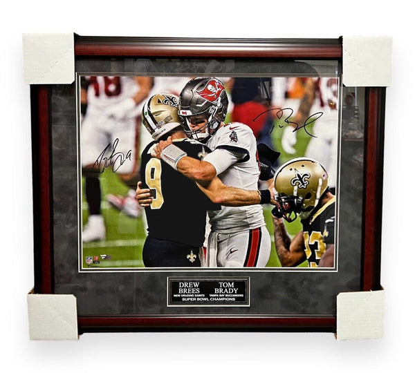Tom Brady & Drew Brees Signed Autographed Photograph Framed to 23x27 Fanatics
