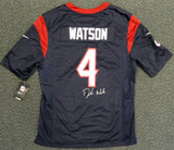 HOUSTON TEXANS DESHAUN WATSON AUTOGRAPHED BLUE NIKE JERSEY SIZE L BECKETT 122065